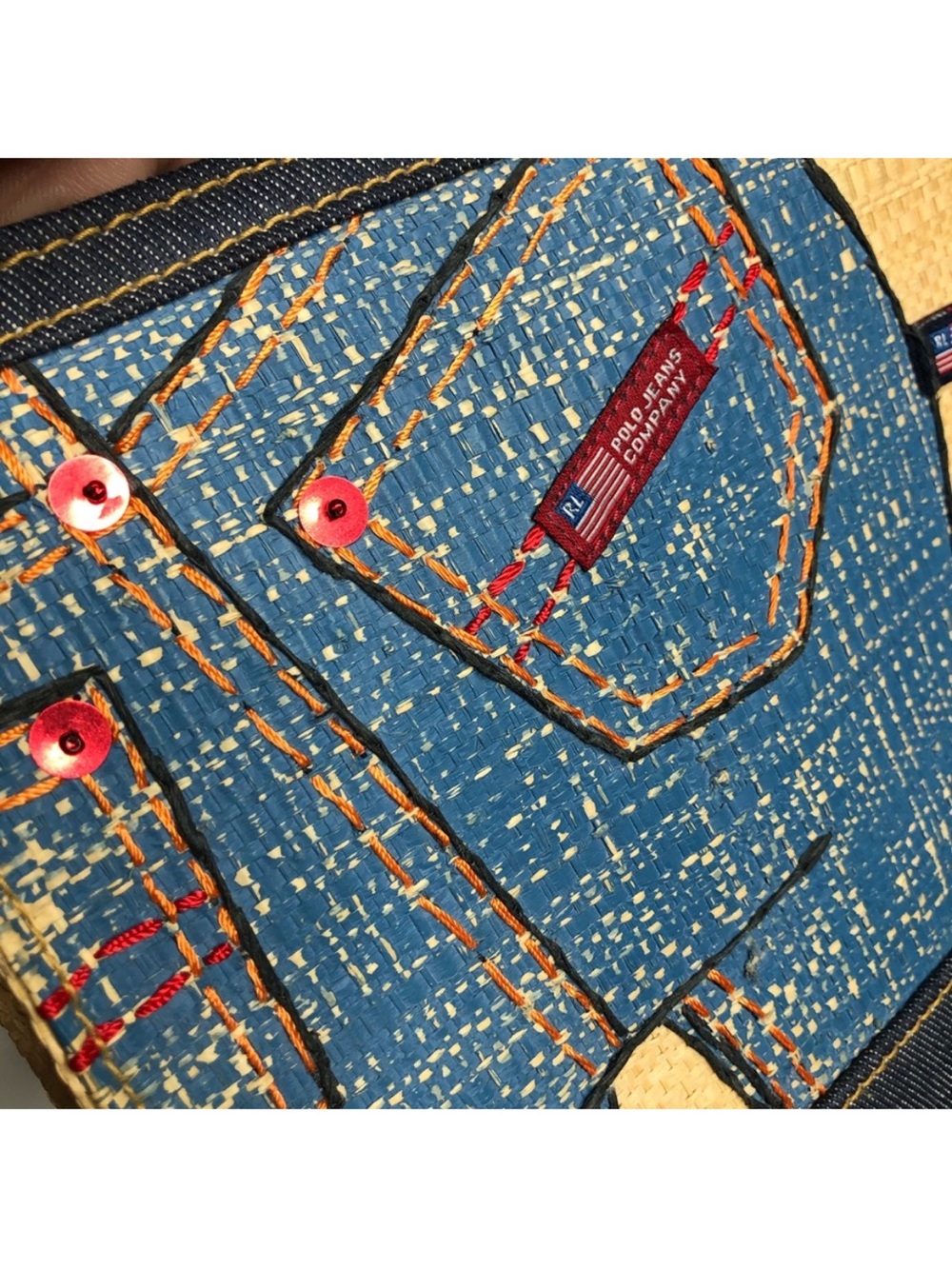 Rare Y2K Polo Jeans Co Ralph Lauren Raffia Shoulder Bag Beaded Novelty Purse - Picture 6 of 8